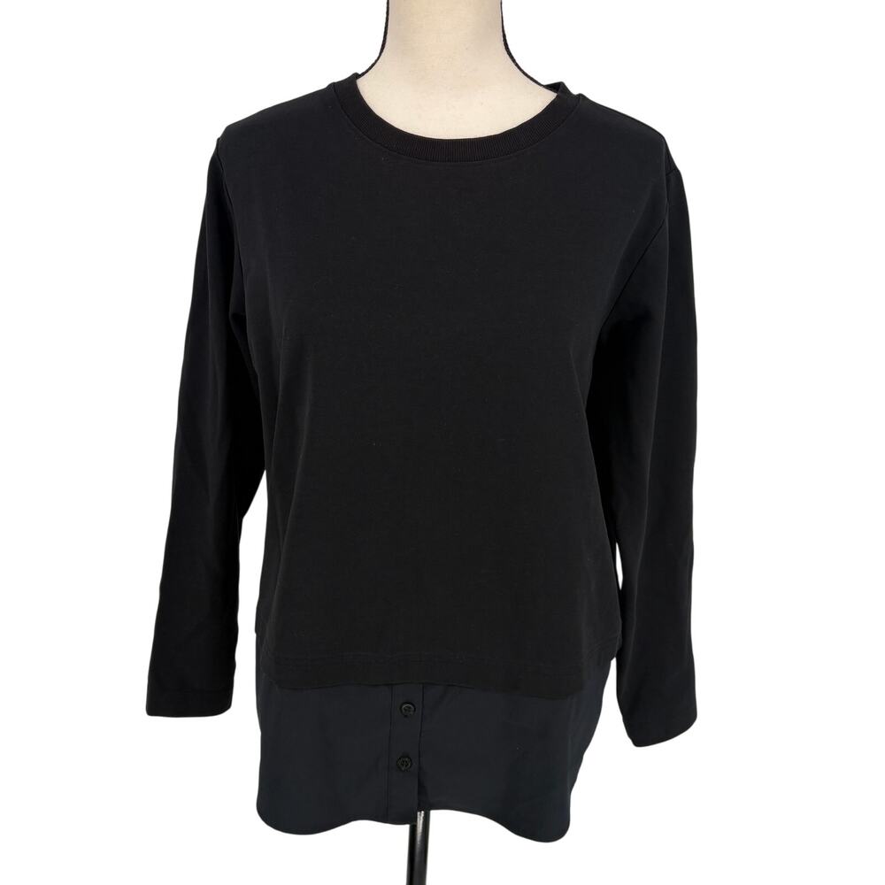 Athleta‎ Gallery Top Layered Style Blouse  Long Sleeve Size Small - Black